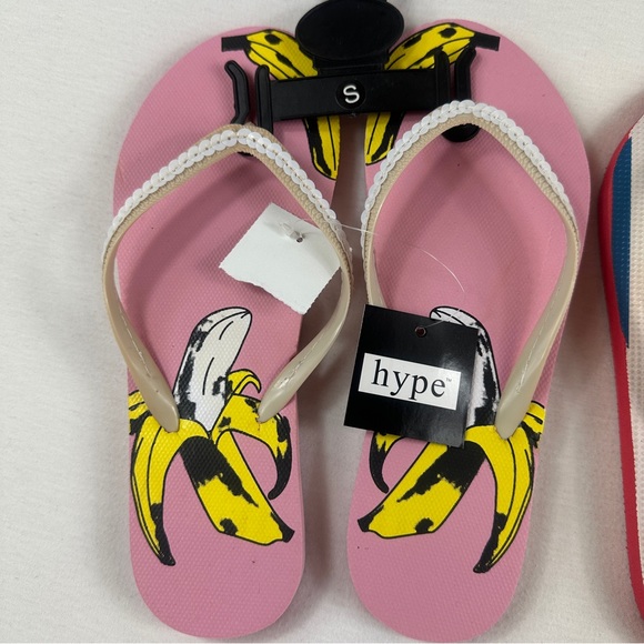 Hype sequins cute sandals Flip flops stripe or banana 🍌 women size S 5-6 new - Picture 7 of 12